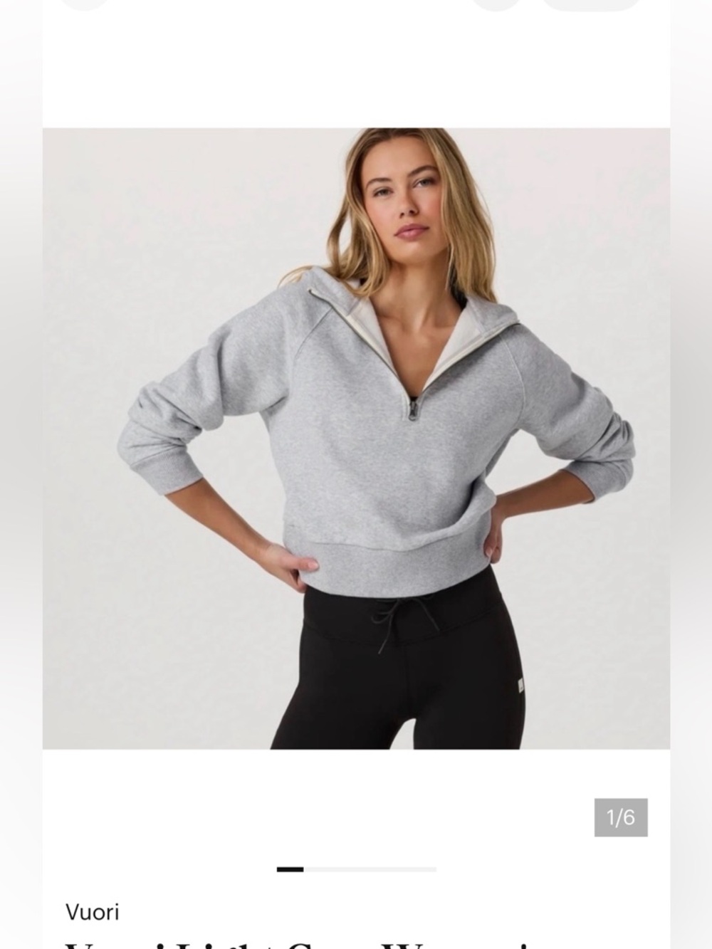 Vuori Halo Performance Crop Half Zip Hoodie – Heather Grey, Size S